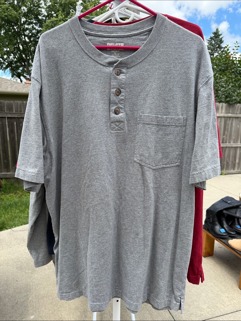 Duluth Trading Co Gray Short-Sleeve Henley with Chest Pocket